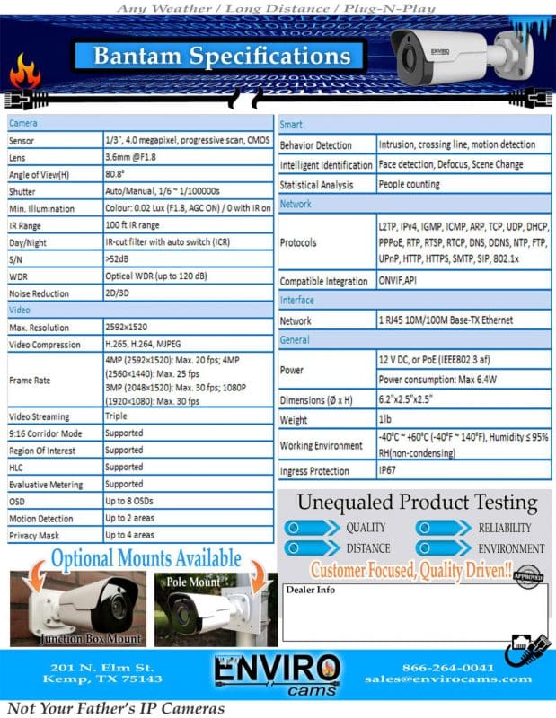 Bantam Specs | EnviroCams