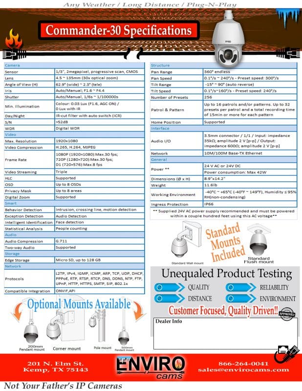 Commander 30 PTZ Spec Page | EnviroCams