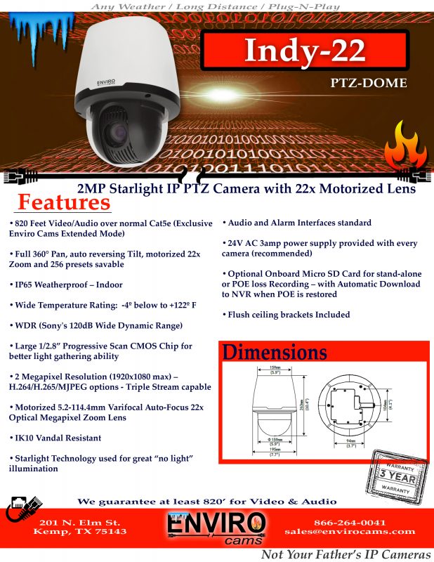 Indy 22 PTZ Spec Page | EnviroCams