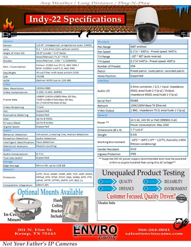 Indy 22 PTZ Spec Page | EnviroCams