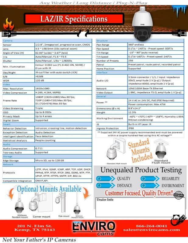 LAZIR 33 PTZ Spec Page | EnviroCams