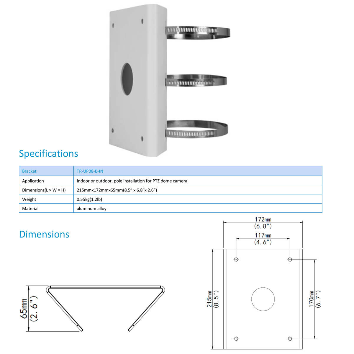Pole Mount for Outdoor PTZ (Pan Tilt Zoom) Security Cameras