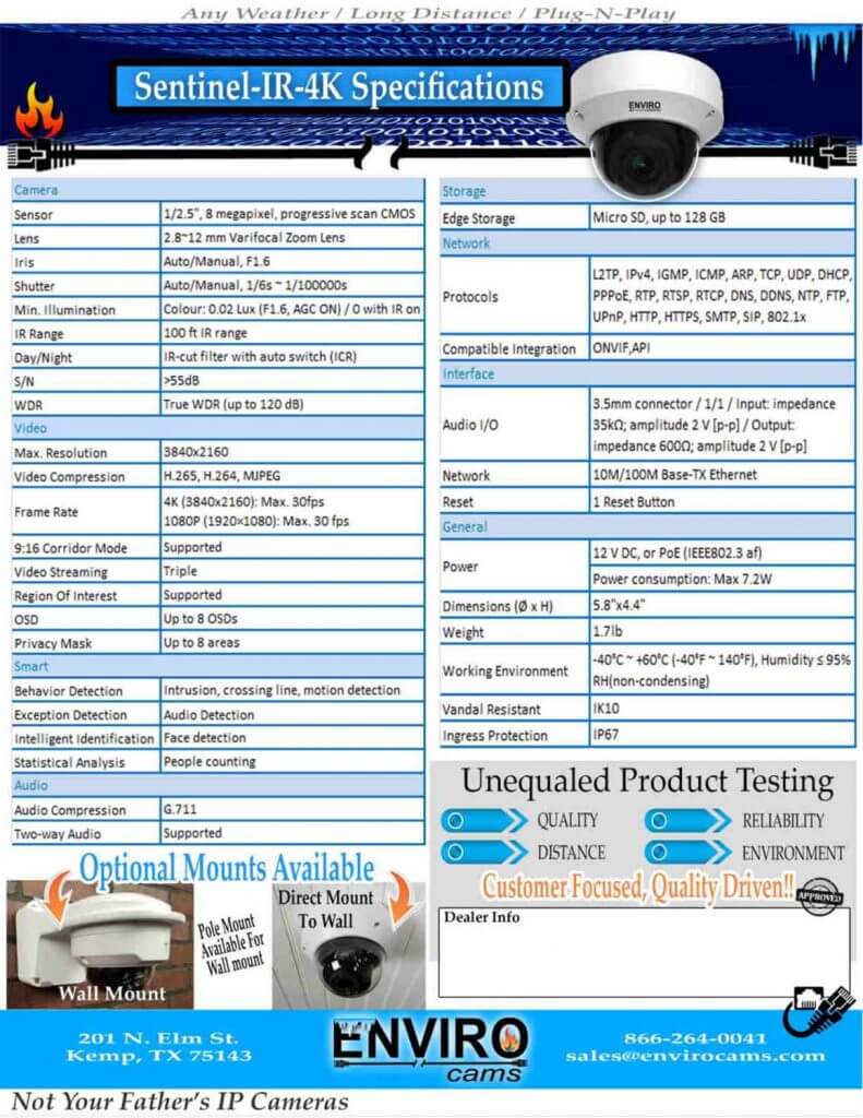 Sentinel IR 4K Specs Small | EnviroCams