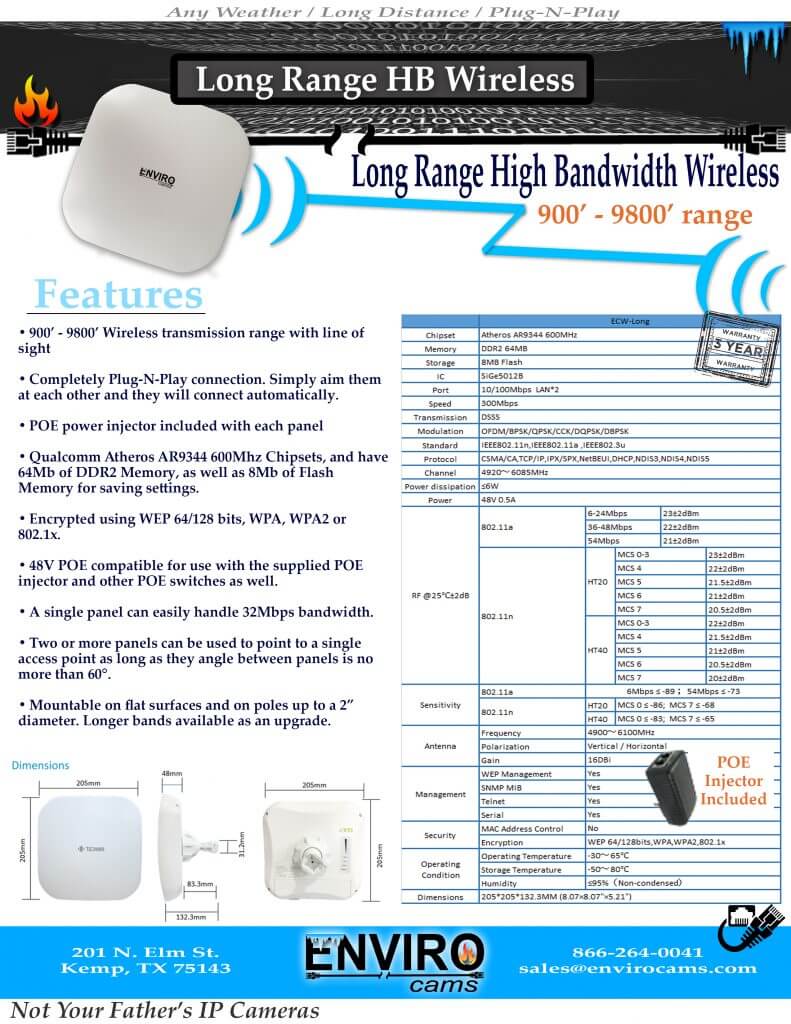 Wireless Specs Long HB | EnviroCams